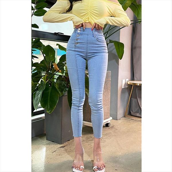fashion design light color womens jeans slim slimming side breasted high waist tight fitting casual women, Blue
fashion design light color womens jeans slim slimming side breasted high waist tight fitting casual women, Blue