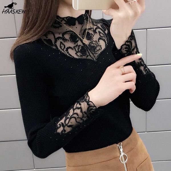 women's sweaters woman pullover knitwear slim t-shirt autumn winter korean fashion outer wear lace collar trendy long sleeve top, White;black
women's sweaters woman pullover knitwear slim t-shirt autumn winter korean fashion outer wear lace collar trendy long sleeve top, White;black
