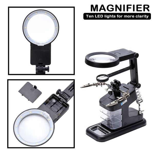 repair tools & kits watch welding magnifying glass with 10 led light clip clamp soldering magnifier assistance