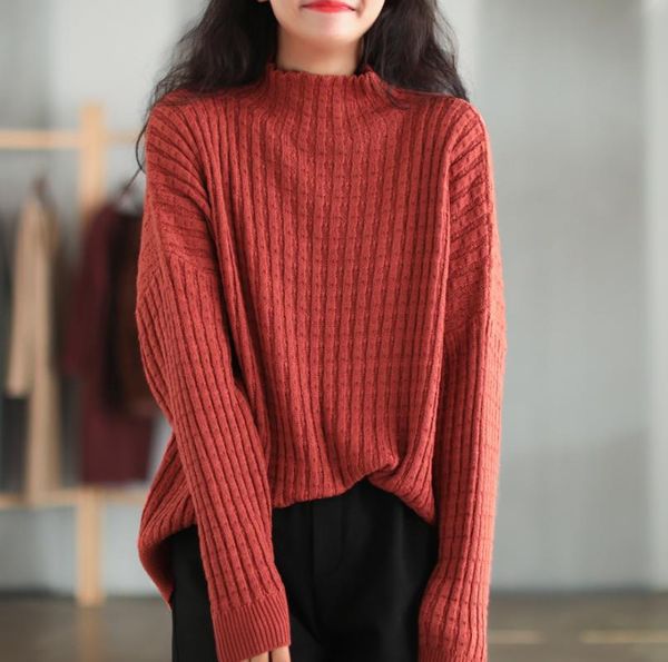 women's sweaters spring autumn solid color sweater women mock neck thick cotton loose striped knitted pullover office lady wild, White;black
women's sweaters spring autumn solid color sweater women mock neck thick cotton loose striped knitted pullover office lady wild, White;black