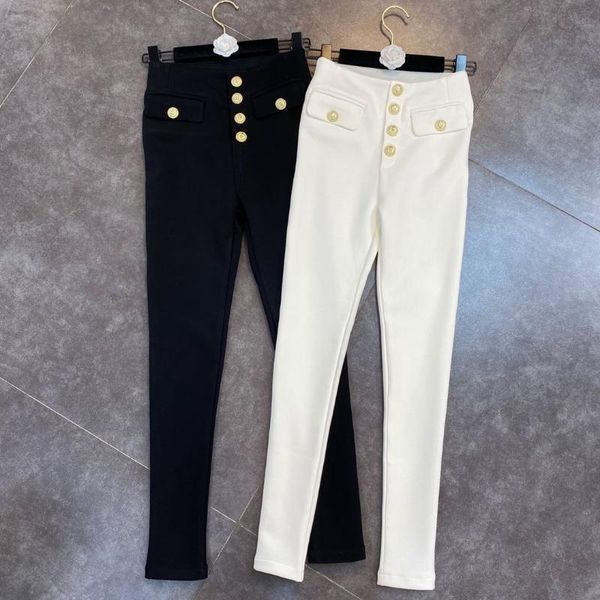 women's leggings zcsmll 2021 winter fake pocket gold button elastic and thin european american blogger's same high waist, Black
women's leggings zcsmll 2021 winter fake pocket gold button elastic and thin european american blogger's same high waist, Black