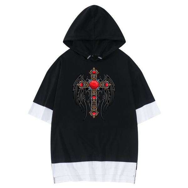 skull cross peripheral fashion clothes young boys hooded fake two short sleeve summer casual t-shirts, White;black
skull cross peripheral fashion clothes young boys hooded fake two short sleeve summer casual t-shirts, White;black