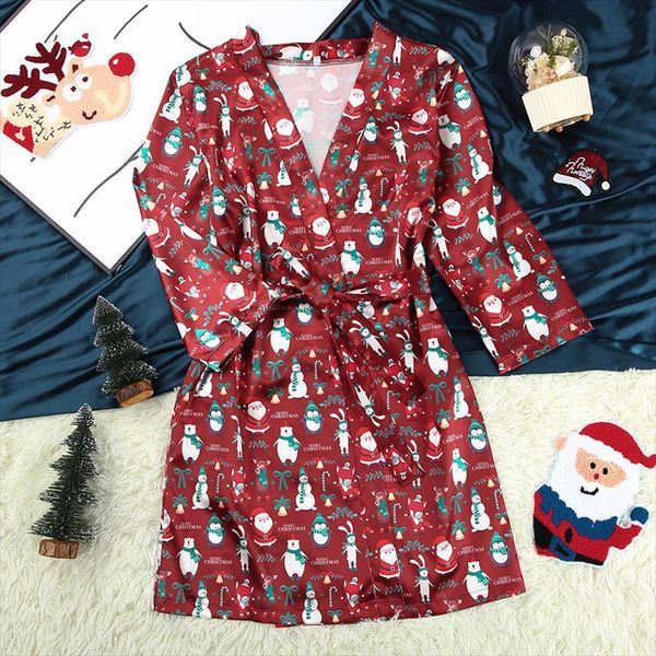 cartoon christmas pajamas robes womens sleepwears satin three quarter sleeve bathrobe for home robe print pajama, Black;red
cartoon christmas pajamas robes womens sleepwears satin three quarter sleeve bathrobe for home robe print pajama, Black;red