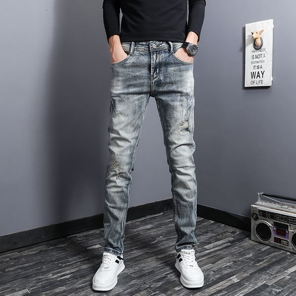 2021 new italian style fashion men jeans elastic slim fit destroyed ripped denim trousers retro vintage designer hip hop pencil pants lrtp, Blue
2021 new italian style fashion men jeans elastic slim fit destroyed ripped denim trousers retro vintage designer hip hop pencil pants lrtp, Blue