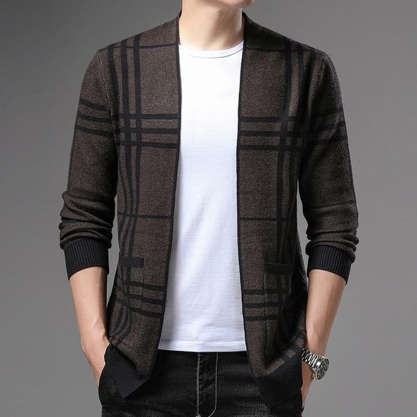 men's sweaters fall 2021 casual plaid cardigan sweater fashion buttonless coat, White;black
men's sweaters fall 2021 casual plaid cardigan sweater fashion buttonless coat, White;black