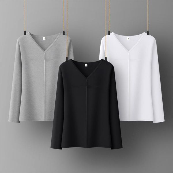 women's t-shirt basis leven women cotton long sleeve v-neck solid color office lady all match basic, White
women's t-shirt basis leven women cotton long sleeve v-neck solid color office lady all match basic, White