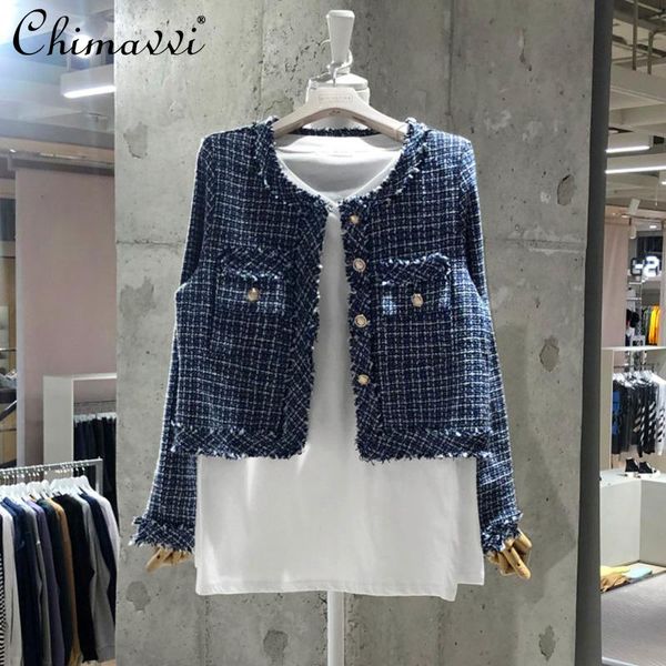 women's suits & blazers fashion plaid tweed suit blazer for women 2021 autumn long sleeve casual slimming short female round neck jacke, White;black
women's suits & blazers fashion plaid tweed suit blazer for women 2021 autumn long sleeve casual slimming short female round neck jacke, White;black