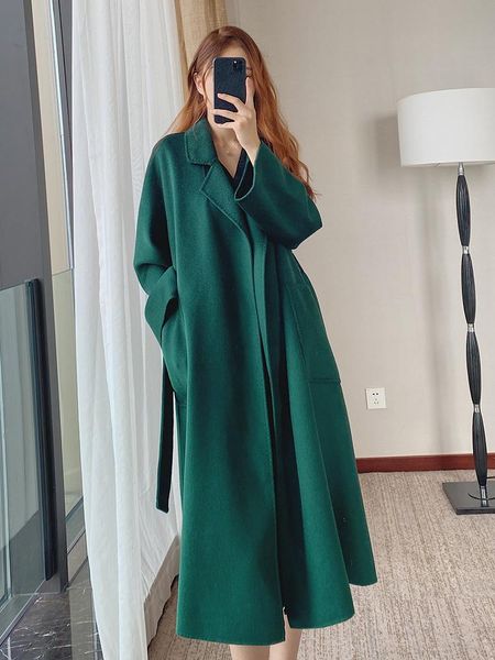women's wool & blends water double-sided cashmere coat middle long style 2021 autumn and winter lace bath robe, Black
women's wool & blends water double-sided cashmere coat middle long style 2021 autumn and winter lace bath robe, Black