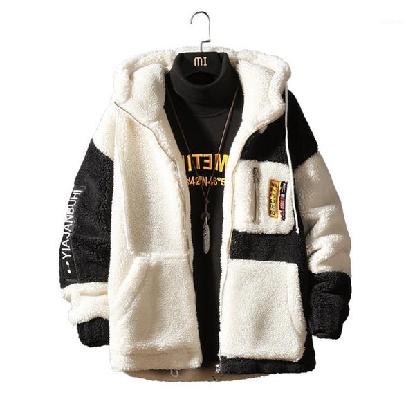 2019 winter new men's fashion lamb fur hooded coat men's stitching label warm casual jacket large size cotton jacket1, Black
2019 winter new men's fashion lamb fur hooded coat men's stitching label warm casual jacket large size cotton jacket1, Black