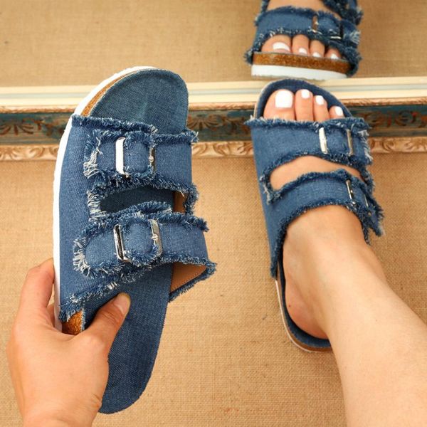 slippers denim chunky heels 2 buckles casual outside slides comfortable 43 large women solid colorful sandalias de mujer, Black
slippers denim chunky heels 2 buckles casual outside slides comfortable 43 large women solid colorful sandalias de mujer, Black