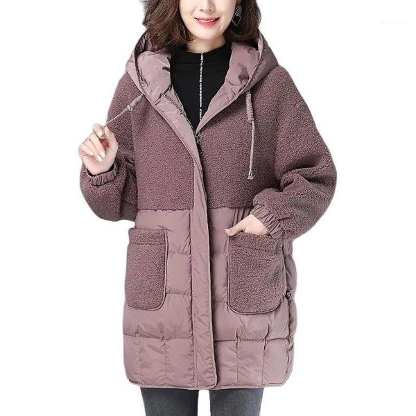 women's down & parkas cotton clothes mid-long coat 2021 thicken ladies jacket loose mother imitate lamb hair female outerwear, Black
women's down & parkas cotton clothes mid-long coat 2021 thicken ladies jacket loose mother imitate lamb hair female outerwear, Black