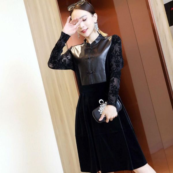casual dresses women's genuine leather long-sleeved dress gold velvet natural sheepskin stitching slim-fit large swing, Black;gray
casual dresses women's genuine leather long-sleeved dress gold velvet natural sheepskin stitching slim-fit large swing, Black;gray