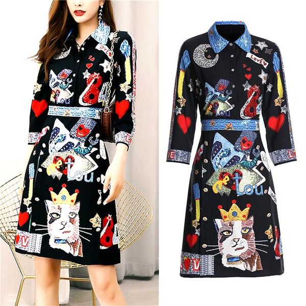 casual dresses spring style women dress turn down collar three quarter sleeve printing vintage ladies shirt vestidos sl463, Black;gray
casual dresses spring style women dress turn down collar three quarter sleeve printing vintage ladies shirt vestidos sl463, Black;gray