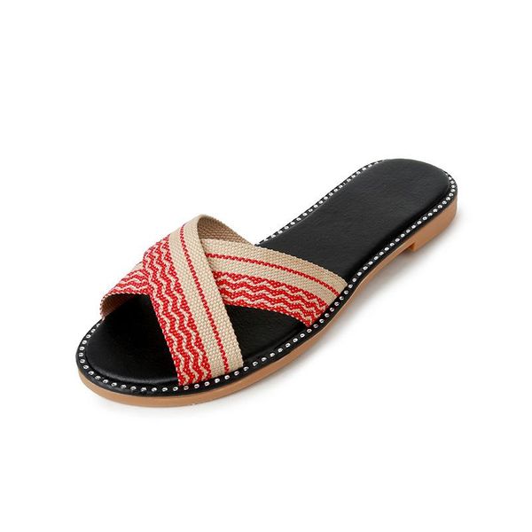 slippers linen female home drag indoor slipper summer thick anti-slip, Black
