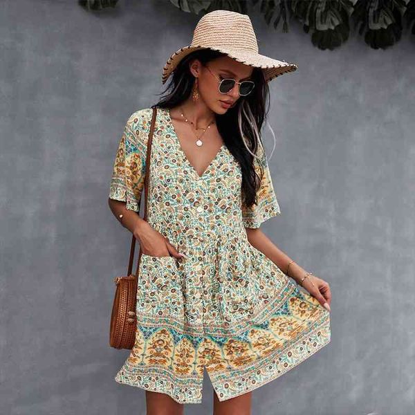 ladies vintage print short summer dress women casual high waist button bohemian women mini beach dress female sundress vestidos, Black;gray
ladies vintage print short summer dress women casual high waist button bohemian women mini beach dress female sundress vestidos, Black;gray
