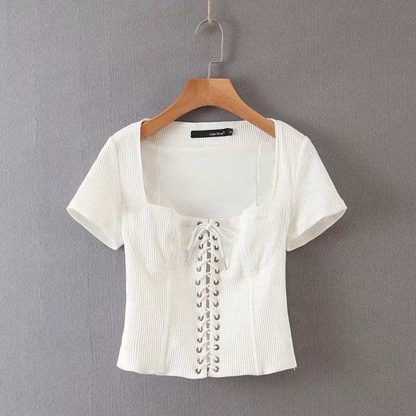 t shirt 2021 summer two color thread tied square collar slim fit short, White
t shirt 2021 summer two color thread tied square collar slim fit short, White