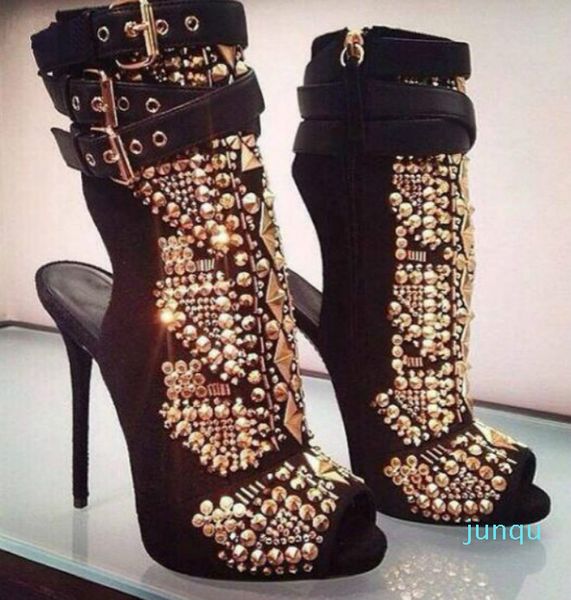 fashion gold studded rivets boots women party shoes peep toe booties spike stud summer boots women gladiator shoes, Black
fashion gold studded rivets boots women party shoes peep toe booties spike stud summer boots women gladiator shoes, Black