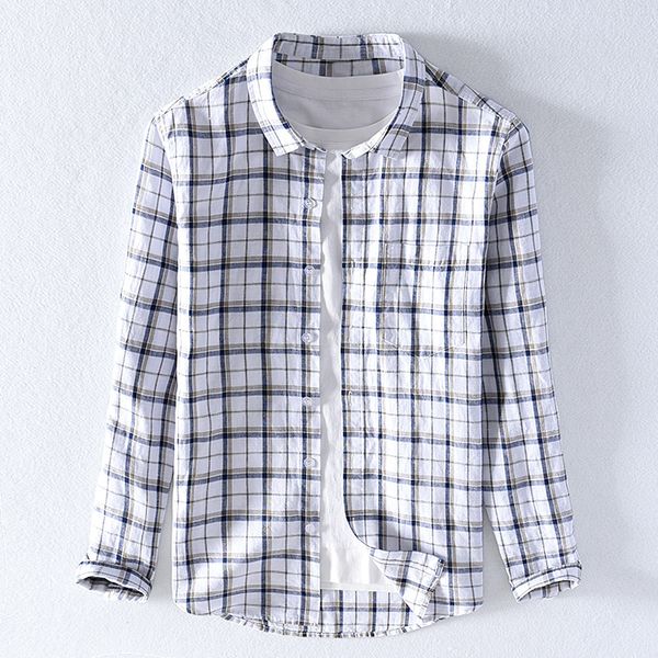 2021 new arrival plaid linen and cotton gray mens brand fashion shirt for men casual shirts male overhemd waom, White
2021 new arrival plaid linen and cotton gray mens brand fashion shirt for men casual shirts male overhemd waom, White