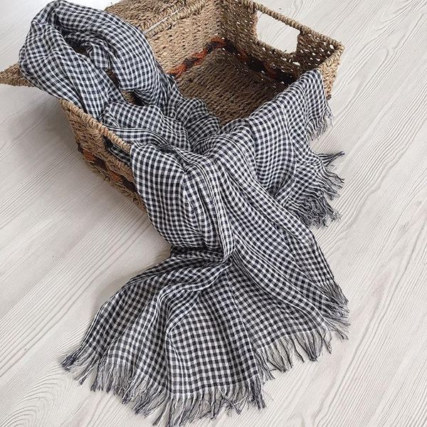 scarves spring and autumn modal thin grey stripe black white plaid scarf, Blue;gray
scarves spring and autumn modal thin grey stripe black white plaid scarf, Blue;gray