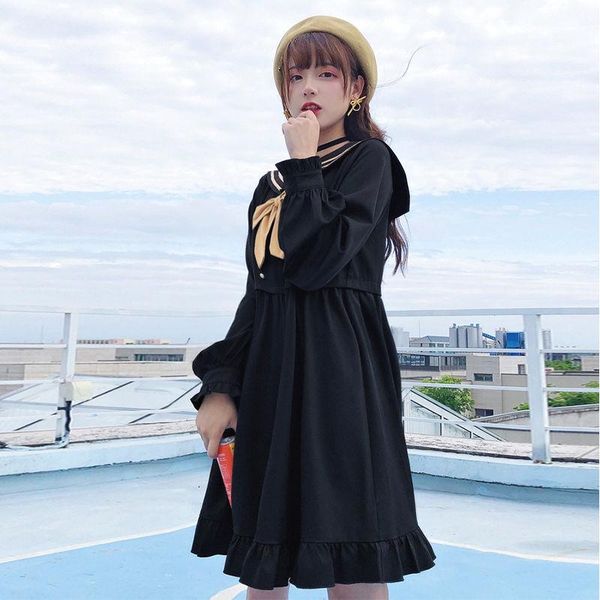 qweek japaese style kwaii dress cute women korean fashion loose ruffles patchwork long sleeve black dress for girls bow, Black;gray
qweek japaese style kwaii dress cute women korean fashion loose ruffles patchwork long sleeve black dress for girls bow, Black;gray