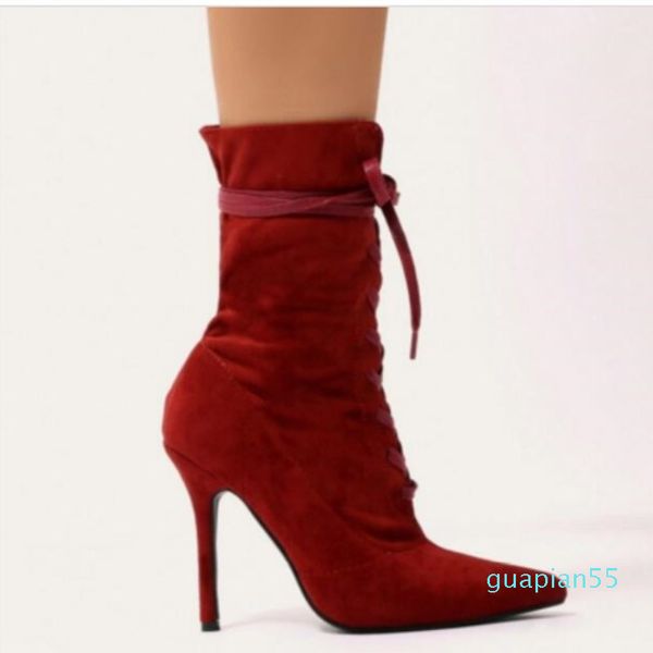 fashion-ankle boots women high heels lace up winter footwear pointed toes winter shoes, Black 
fashion-ankle boots women high heels lace up winter footwear pointed toes winter shoes, Black