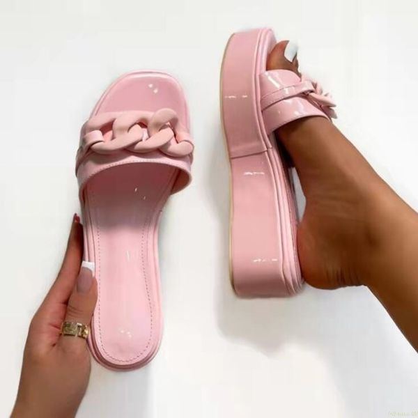 women new candy color slippers large size fashion big chain one-word drag open toe thick bottom 43 size sandals/slippers 823, Black
women new candy color slippers large size fashion big chain one-word drag open toe thick bottom 43 size sandals/slippers 823, Black