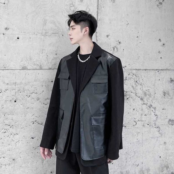 men's suits & blazers fake two pieces faux leather jacket autumn winter patchwork blazer coats men solid color lapel suit jackets pik0, White;black
men's suits & blazers fake two pieces faux leather jacket autumn winter patchwork blazer coats men solid color lapel suit jackets pik0, White;black