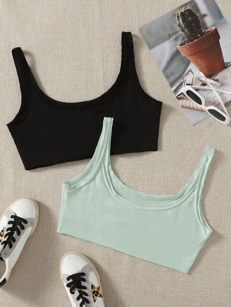 2pcs solid crop tank e1vo#, White 
2pcs solid crop tank e1vo#, White