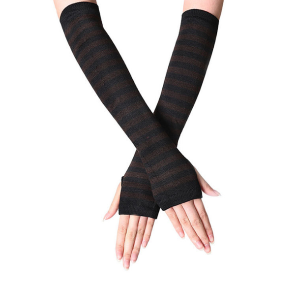 five fingers gloves 1 pair autumn long stripe fingerless knitted arm warmer thumb hole stretchy sleeves running cycling protection, Blue;gray
five fingers gloves 1 pair autumn long stripe fingerless knitted arm warmer thumb hole stretchy sleeves running cycling protection, Blue;gray