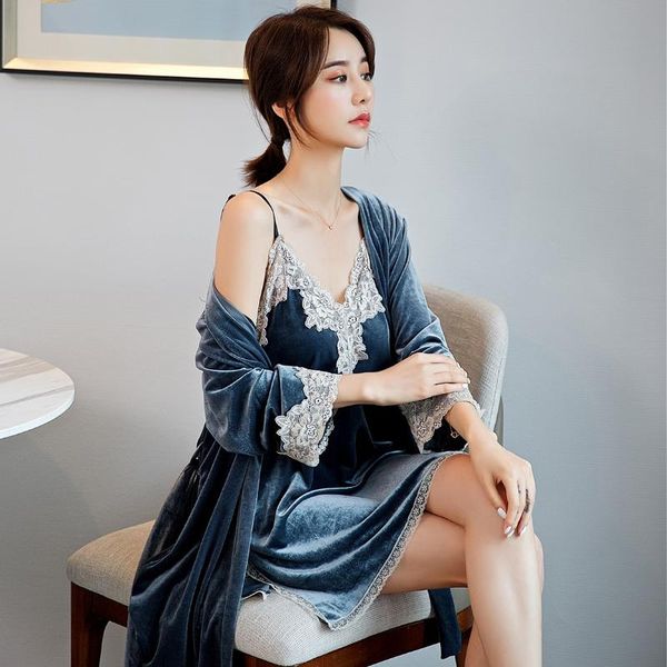 women's sleepwear autumn robe set women velour 2pcs lace kimono gown casual nighty&robe female velvet home clothing, Black;red
women's sleepwear autumn robe set women velour 2pcs lace kimono gown casual nighty&robe female velvet home clothing, Black;red