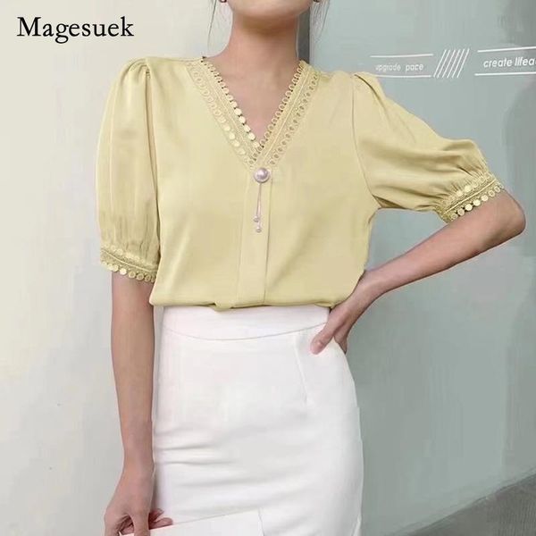 women's blouses & shirts summer 2021 women fashion blouse solid lace v-neck hollow out beading puff sleeve shirt elegant office lady bl, White
women's blouses & shirts summer 2021 women fashion blouse solid lace v-neck hollow out beading puff sleeve shirt elegant office lady bl, White