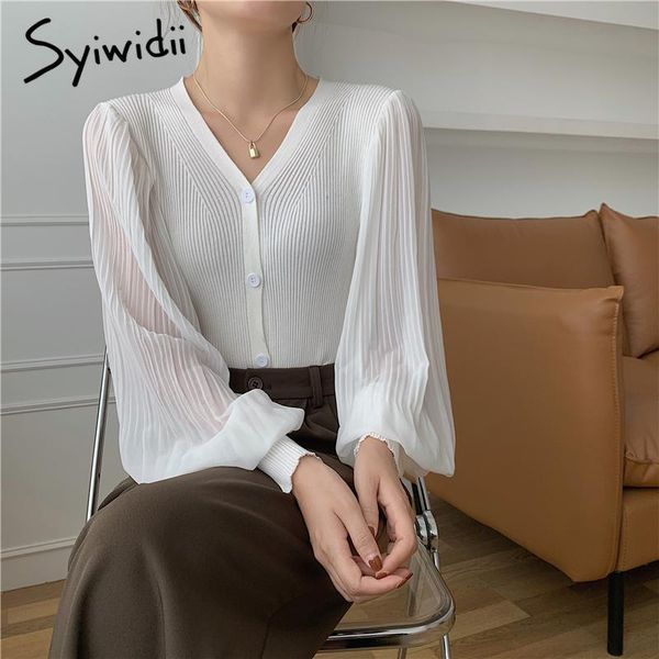 women's sweaters syiwidii womens fall crop 2021 button up vintage chiffon lantern long sleeve split slim elegant jumpers korean, White;black
women's sweaters syiwidii womens fall crop 2021 button up vintage chiffon lantern long sleeve split slim elegant jumpers korean, White;black