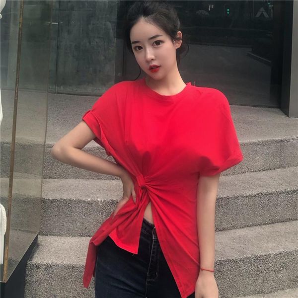 women's t-shirt cotton tee shirt women korean fashion short sleeve tshirt casual woman clothes slit irregular t summer poleras muje, White
women's t-shirt cotton tee shirt women korean fashion short sleeve tshirt casual woman clothes slit irregular t summer poleras muje, White