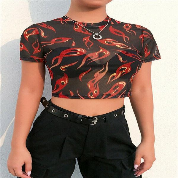 women sheer mesh t-shirt 2021 new flame print short sleeve see through crop t-shirt fashion stylish clothes tees, White
women sheer mesh t-shirt 2021 new flame print short sleeve see through crop t-shirt fashion stylish clothes tees, White