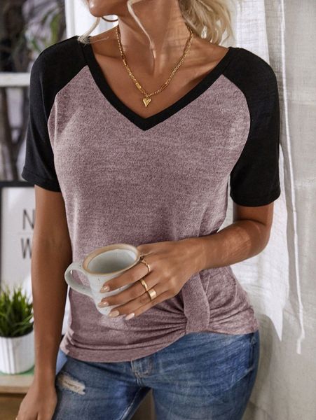 colorblock raglan sleeve ruched hem j3el#, White 
colorblock raglan sleeve ruched hem j3el#, White