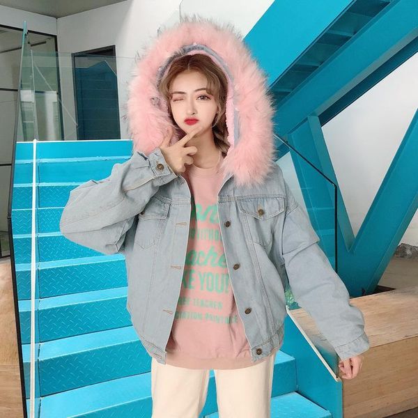 2021 winter new korean version loose thick plush collar denim short coat cashmere lamb girl, Black
2021 winter new korean version loose thick plush collar denim short coat cashmere lamb girl, Black