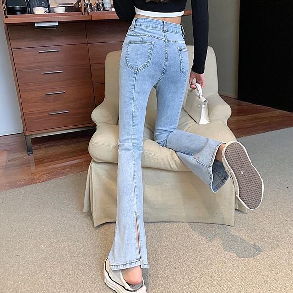 female brem of fashion 2021 spring/summer new retro split flare jeans with high waist thin draping pants sfj6, Blue
female brem of fashion 2021 spring/summer new retro split flare jeans with high waist thin draping pants sfj6, Blue