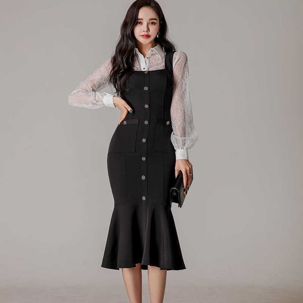 spring arrival fashion women two piece set casual lace blouse + button strap bodycon mermaid dress suits 210529, White
spring arrival fashion women two piece set casual lace blouse + button strap bodycon mermaid dress suits 210529, White