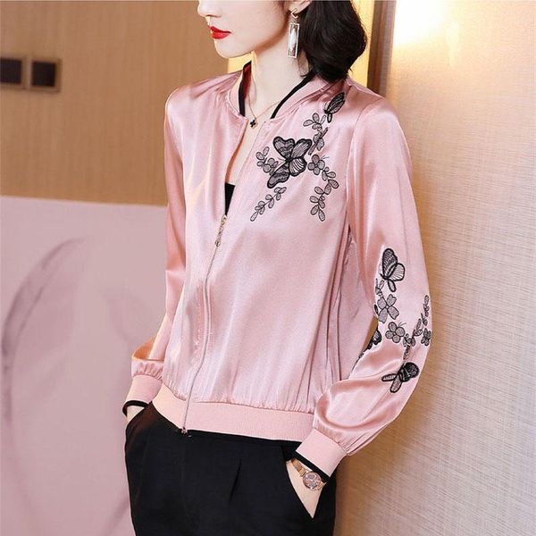 women's jackets 2021 spring summer thin short jacket women high elastic imitation silk satin embroidery sun protection clothing kw1125, Black;brown
women's jackets 2021 spring summer thin short jacket women high elastic imitation silk satin embroidery sun protection clothing kw1125, Black;brown