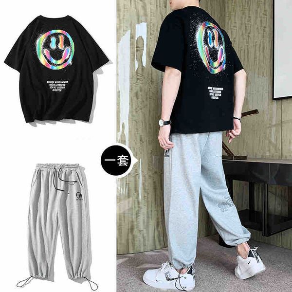 2021 summer new style cotton short-sleeved + sports and leisure nine-point pants trousers two-piece suit mens printed t-shirt s, White;black
2021 summer new style cotton short-sleeved + sports and leisure nine-point pants trousers two-piece suit mens printed t-shirt s, White;black