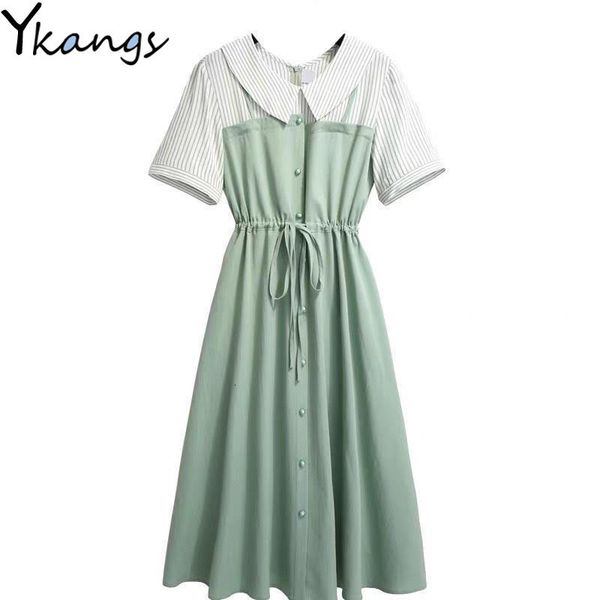 2021 plus size 4xl summer women stripe fake two pieces patchwork a-line short sleeve female adjustable waist es dxry, Black;gray
2021 plus size 4xl summer women stripe fake two pieces patchwork a-line short sleeve female adjustable waist es dxry, Black;gray