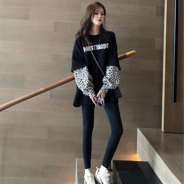 women's t-shirt spring and autumn foreign style, long versatile, loose black t-shirt, two-piece with bottom coat, White
women's t-shirt spring and autumn foreign style, long versatile, loose black t-shirt, two-piece with bottom coat, White