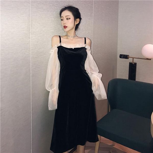 casual dresses vestidos fashion brand mesh flare sleeve patchwork party dress women's clothing off shoulder spaghetti strap black, Black;gray
casual dresses vestidos fashion brand mesh flare sleeve patchwork party dress women's clothing off shoulder spaghetti strap black, Black;gray