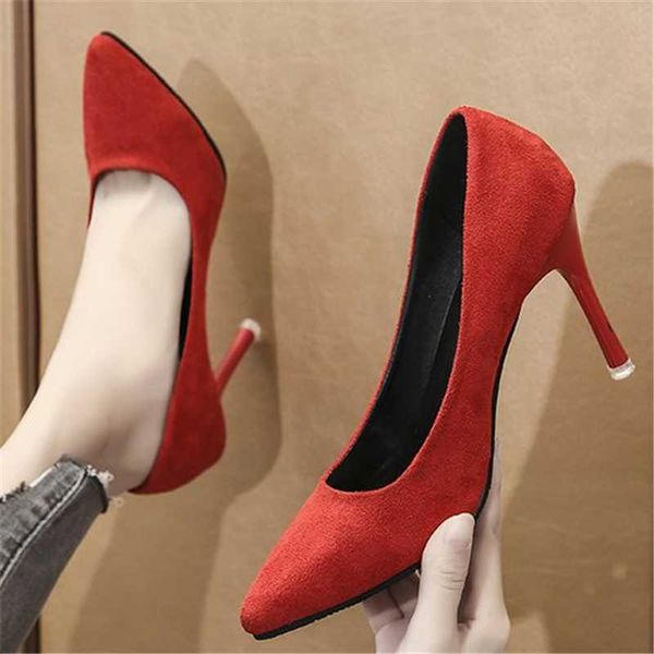 dress shoes 2021 women high heel stiletto pointed toe female party office lady wedding plus size 35-44, Black