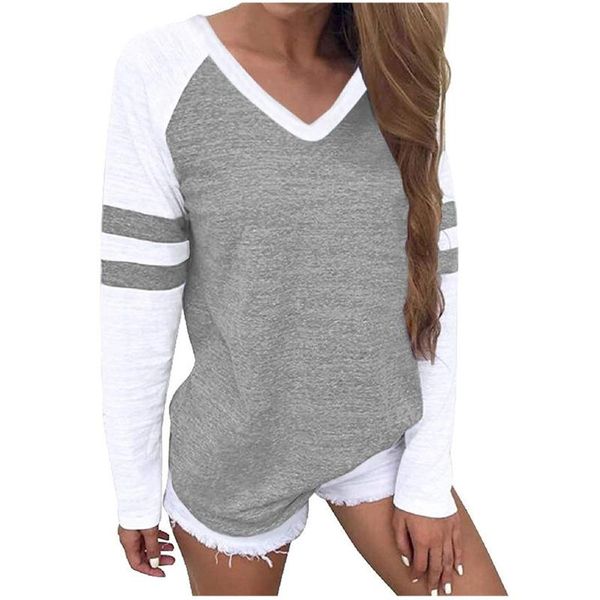 women's t-shirt fashion leisure t-shirts women v-collar splicing long sleeve clothing loose female spring simple, White
women's t-shirt fashion leisure t-shirts women v-collar splicing long sleeve clothing loose female spring simple, White