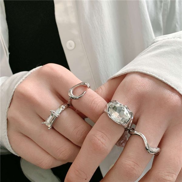 hbp design simple geometry cold wind poison corrosion inlaid diamond combination set fashion personality ring, Silver
hbp design simple geometry cold wind poison corrosion inlaid diamond combination set fashion personality ring, Silver
