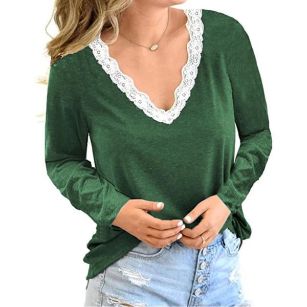 women's t-shirt women long sleeve lace trim v neck autumn retro female elegant spring 6 colors, White
women's t-shirt women long sleeve lace trim v neck autumn retro female elegant spring 6 colors, White