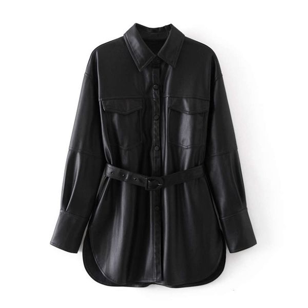 2021coat women's 2020 new ins lapel single breasted medium length pu leather belt shirt, Black
2021coat women's 2020 new ins lapel single breasted medium length pu leather belt shirt, Black