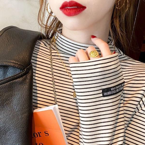 women's t-shirt woman tshirts turtleneck striped long-sleeved autumn winter coat mujer camisetas, White
women's t-shirt woman tshirts turtleneck striped long-sleeved autumn winter coat mujer camisetas, White