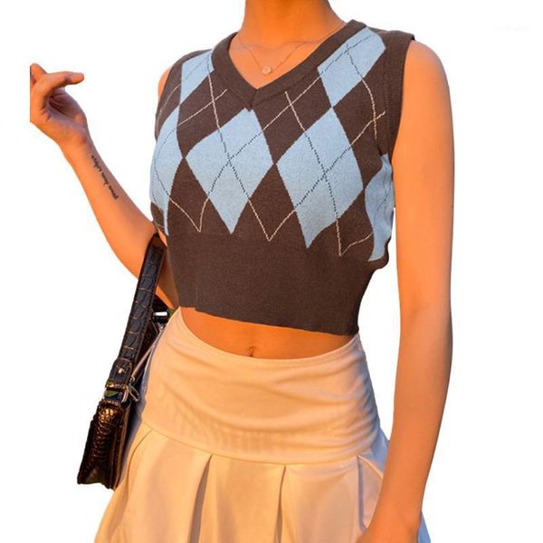women's t-shirt 2021 spring women v-neck knitted vest vintage argyle sweater casual sleeveless twist knit pullovers preppy style, White
women's t-shirt 2021 spring women v-neck knitted vest vintage argyle sweater casual sleeveless twist knit pullovers preppy style, White
